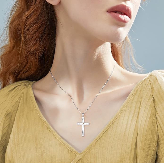 ONEFINITY Religious Cross Pendant Necklace Sterling Silver Origami Cross Pendant Gifts for Women Men Jewelry