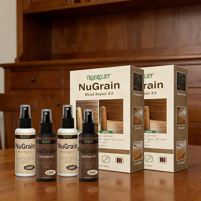 Nugrain Wood Repair Kit, Furniture Scratch Repair Paint for Wood Floor & Table, Easy-Fix Mark Eraser Paste for Engineered Wood, Restores Finishes on Cabinets, Doors (2)