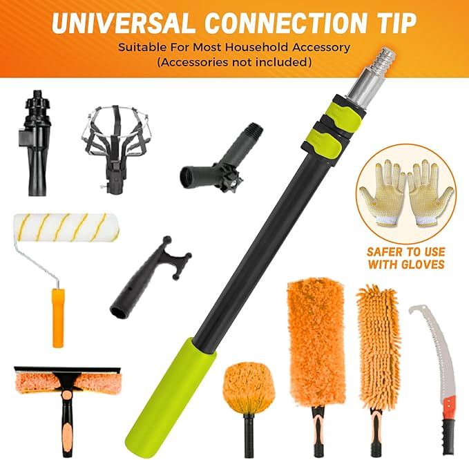 2.1-4ft Telescopic Extension Pole,Multi-Purpose Extension Pole with 180° Universal Thread Head, Black Oxide Aluminum Extendable Pole with Flip-Lock, for Painting,Dusting,Window Cleaning