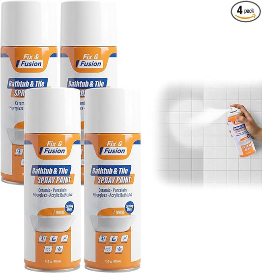 Fix & Fusion Bathtub & Tile Spray Paint, Multi-Surface Coating for Bathroom & Kitchen, High Adhesion, Water-Resistant, for Porcelain, Ceramic, Fiberglass, Countertops & More, White 13.5 oz (Pack of 4)