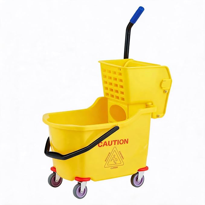 Commercial Mop Bucket with Wheels and Side Press Wringer, 35 Quart Large Capacity Floor Cleaning System for Janitorial, Kitchen, Restaurant, Office & Industrial Use, Yellow
