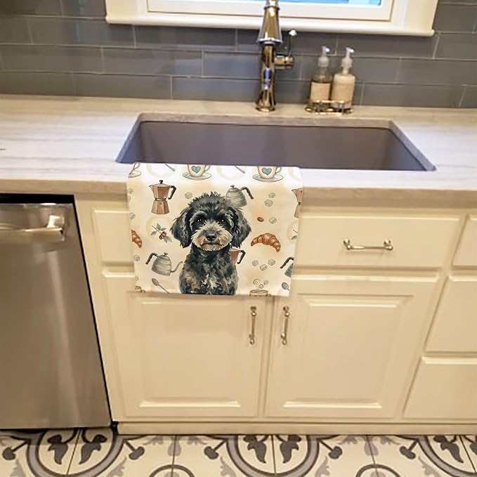 Caroline's Treasures Miniature Black Poodle Coffee Bar Kitchen Towel Velour Plush Front and Cotton Loop Back Machine Washable