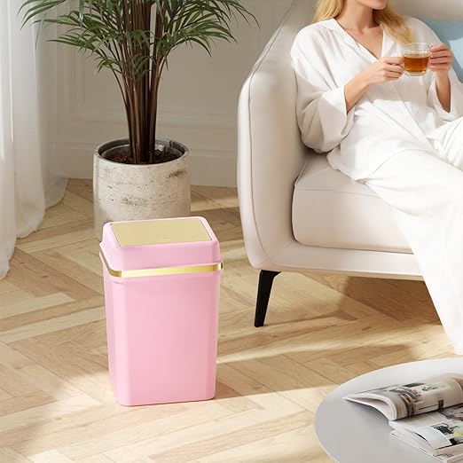 Bathroom Trash Can with Lid 4 Gallon Pink Trash Can with Press Top Lid Bedroom Trash Can Small Garbage Can with 150 Counts Trash Bags for Small Bathroom Bedroom Office