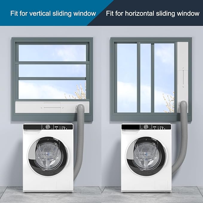 Dryer Vent Window Kit, Window Duct Kit with Hose Adjustable Dryer Vent Seal Panels Fits 4” Inline Fans, Universal Seal for Sliding Windows, Compatible with AC, Dryers, Duct Fans