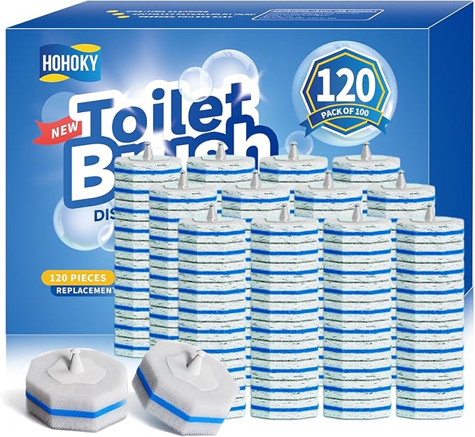 Hohoky 120pcs Bulk Pack of Disposable Toilet Brush Heads，Toilet Wand Refills for Toilet Bowl Brush Cleaner Pads,Toilet Brush Replacement Compatible Heads with Most Toilet Brushes