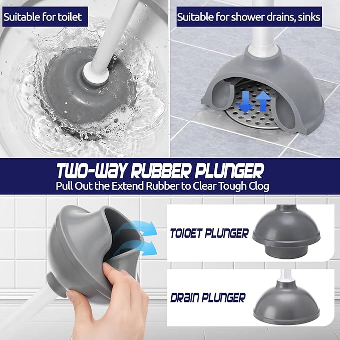 Reallnaive 4 Set Toilet Plunger and Brush Set with Ventilated Holder 2 in 1 Toilet Bowl Brush and Heavy Duty Plunger Combo Bathroom Cleaning Kit for Home and Commercial Bathrooms Drainage(White)