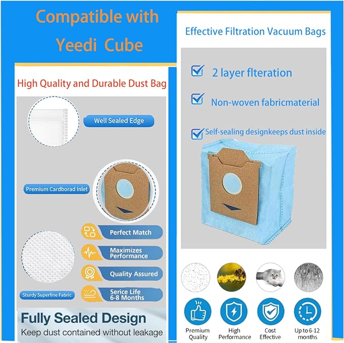 Replacement Accessories Kit for Yeedi Cube Robot Vacuum | Replacement Parts for Yeedi by ECOVACS Cube, Main Brush Side Brush Hepa Filter Mop Pads Dust Bags Cleaning Tool Spare Parts