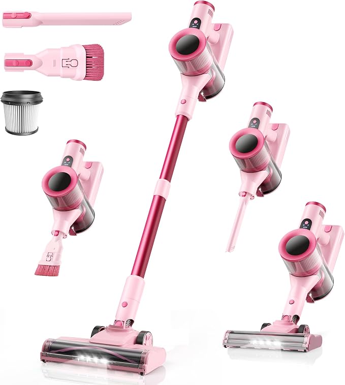 Dzaki Cordless Stick Vacuum Cleaner, 50KPa Brushless Motor Vacuum with Anti-Tangle, LED Display, 55-Min Runtime & Detachable Battery for Pet Hair, Carpet & Hardwood Floors