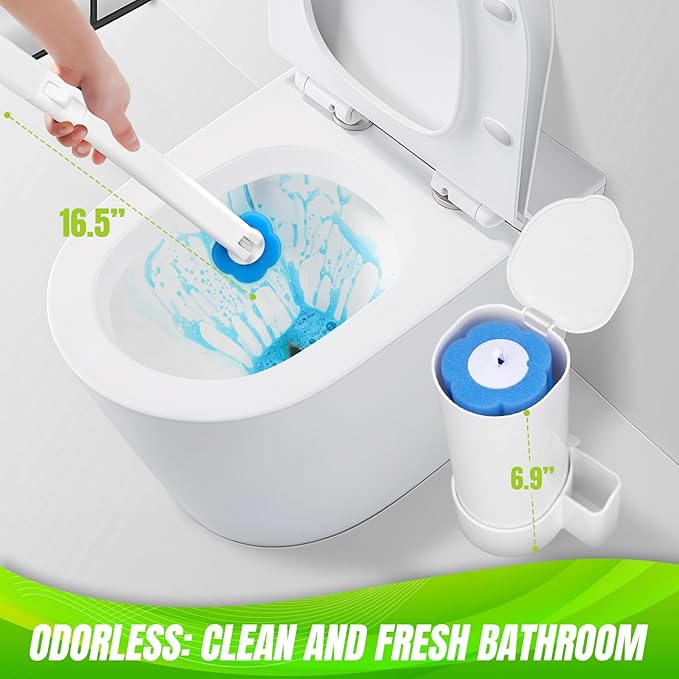 2 Pack Disposable Toilet Brush and Holder Set, Toilet Wand Refills, Extended Handle with 54 Cleaner Refills Toilet Brush for Toilet Bowl Cleaners, Bathroom Cleaning(2-Set)