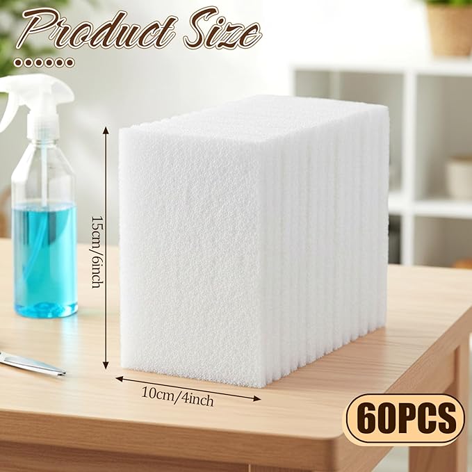 60 Pcs White Scrubbing Pads Light Duty Non Scratch Scouring Pads Multipurpose Non Woven Scouring Sponge Abrasive Multi Surface Scrubber for Cleaning Polishing Home (4 x 6 Inch)