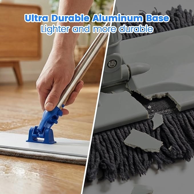17.5 Inch Professional Microfiber Mop Floor Cleaning System, Heavy Duty Flat Mop with Stainless Steel Handle&Aluminum Alloy Base, 4 Reusable Washable Wet & Dust Mops Pads for Hardwood Tile Laminate