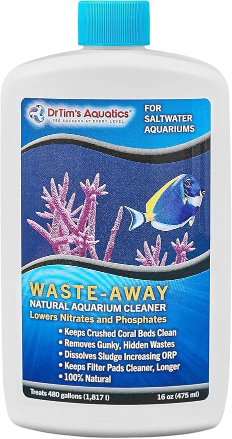 Dr. Tim’s Aquatics Saltwater Waste-Away Sludge Busting Bacteria – For Saltwater Aquaria, Fish Tanks, Aquariums – Unclogs, Cleans Gravel Beds, Removes Hidden Wastes – 100% Natural – 16 Oz.