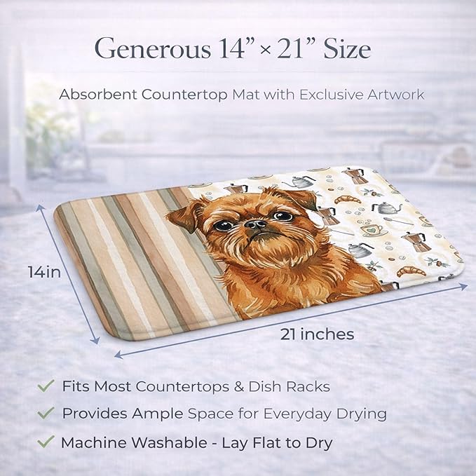 Caroline's Treasures Belge Brussels Griffon Coffee Bar Dish Drying Mat Absorbent Dish Drying Mat Pad for Kitchen Counter Dish Drainer Mat for Countertop, 14 x 21", Multicolor