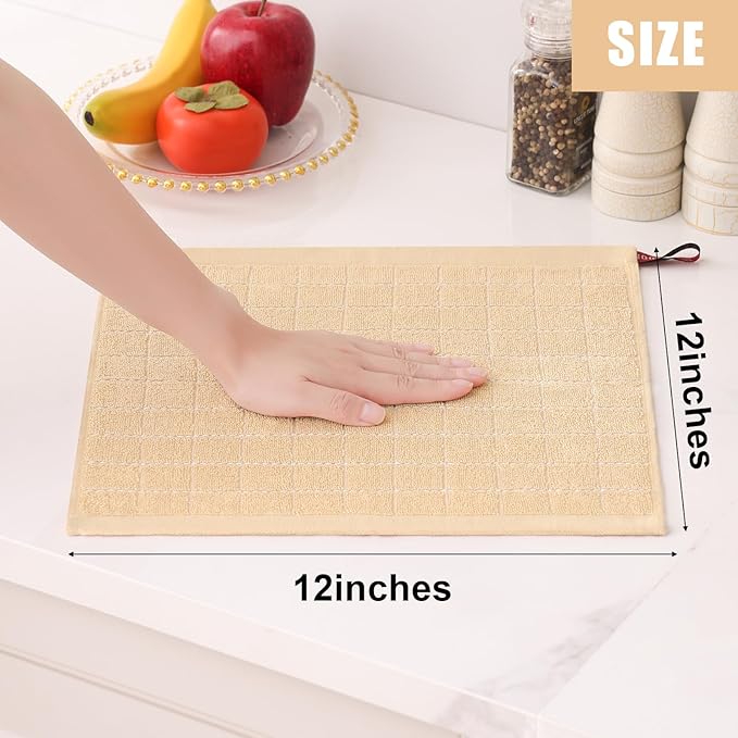 Homaxy 100% Cotton Terry Kitchen Dish Cloths, Ultra Soft and Absorbent Dish Towels for Kitchen, Suitable for Drying and Washing Dishes, 6 Pack, 12 x 12 Inches, Apricot