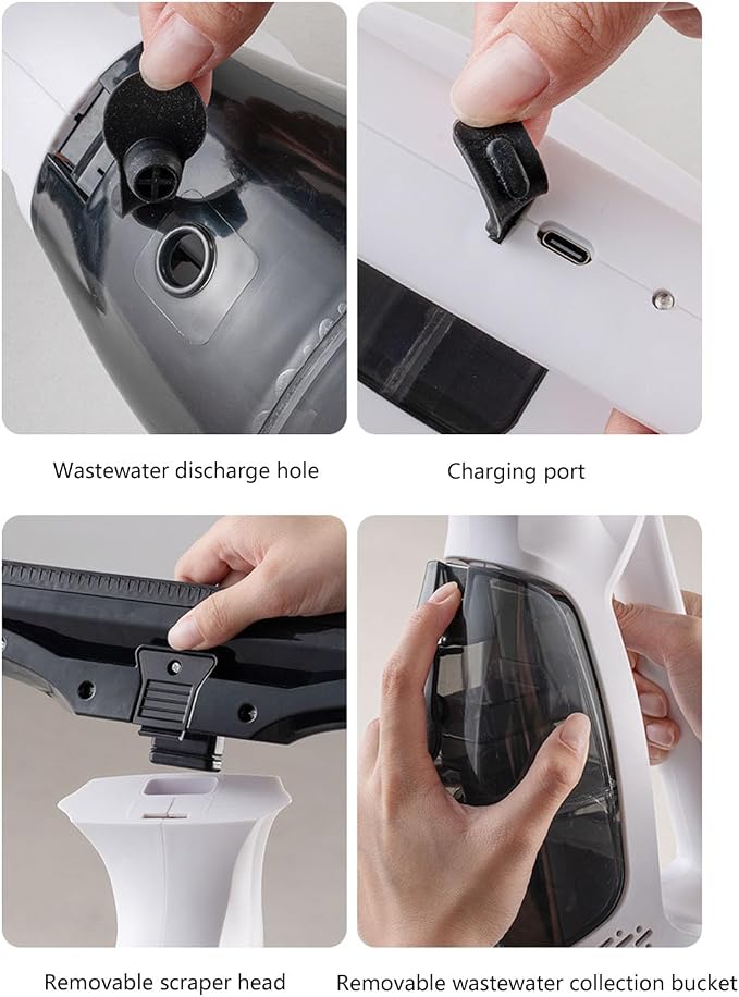 Window Vacuum Squeegee Cordless, Strong Suction Handheld Electric Window Cleaning Tool with Wastewater Collection for Shower Wall, Glass, Mirror, Countertop, Tiles, Car