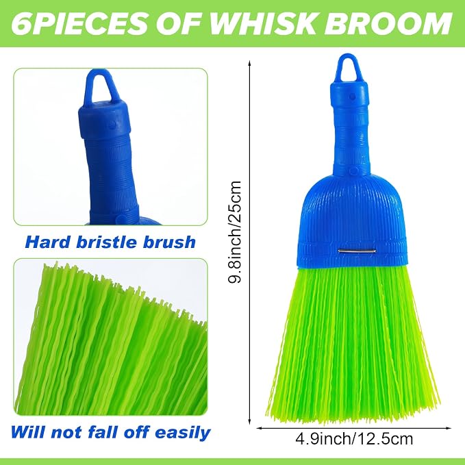 6 Pcs Whisk Broom Poly Fiber Handheld Brush Hand Brush Outdoor Car Broom with Hang Hole for Cleaning Inddoor Porches Floors Decks Driveways Dirt Dust