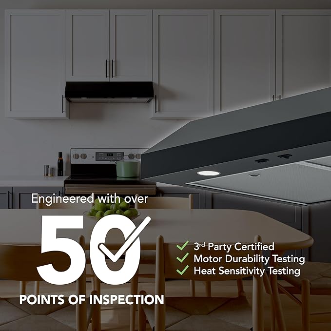 Broan-NuTone 30-Inch Black Under Cabinet Range Hood- Trusted Quiet Power with 350 CFM, 1.5 Sones for Effective Everyday Kitchen Ventilation