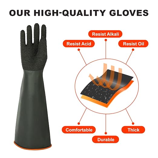 North Tower Heavy Duty Rubber Gloves, Industrial Gloves Waterproof Reusable Protective Work for Cleaning, Dishwashing,Upgraded with Non-Slip Design, Black (22in,2pair)