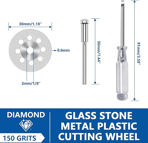 30mm 20Pcs Diamond Cutting Wheel 545 for Dremel Rotary Tool with 402 Mandrel (3mm) 4pcs and Screwdriver for Stone Glass Tile Marble Cutting (30mm)