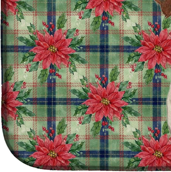 Caroline's Treasures Liver and White Brittany Christmas PoinsettIas Dish Drying Mat Absorbent Dish Drying Mat Pad for Kitchen Counter Dish Drainer Mat for Countertop, 14 x 21", Multicolor