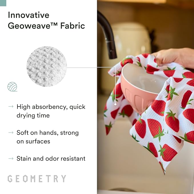 GEOMETRY Spring Kitchen Towels - Quick Dry Microfiber Cloth Spring & Summer Dish Towels for Kitchen Drying - Premium Quick Dry Towel - Strawberry Shortcake Lines, 18" x 30" - 1-Pack