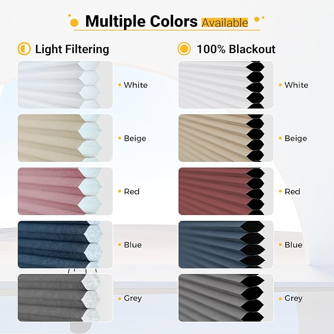 Honeycomb Cellular Shades Cordless Light Filtering for Windows Inside & Outside Mount, 46" W x 48" H, White(Light Filtering)
