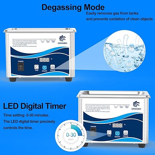 Granbo Ultrasonic Cleaner 800ML Jewelry Cleaner Ultrasonic Machine 40kHz with Digital Timer and Degassing,110V Digital Ultrasonic Parts Cleaner for Denture Dental Oral Irrigator Parts Glasses