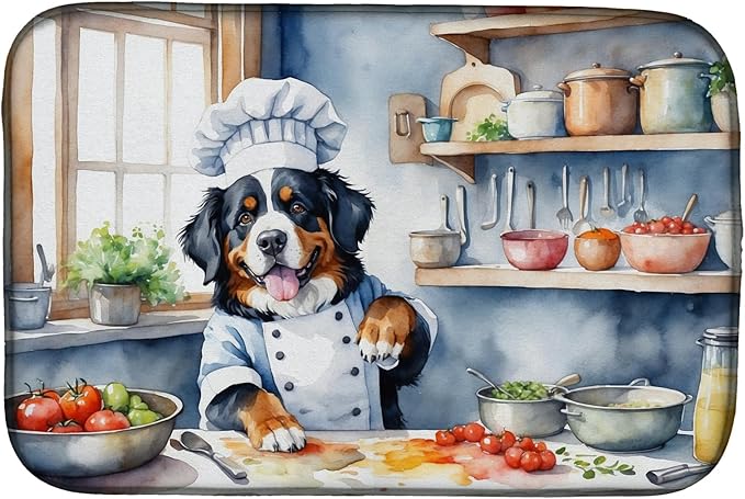 Caroline's Treasures DAC6206DDM Bernese Mountain Dog The Chef Dish Drying Mat Absorbent Dish Drying Mat Pad for Kitchen Counter Dish Drainer Mat for Countertop, 14 x 21", Multicolor