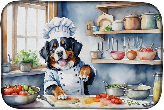 Caroline's Treasures DAC6206DDM Bernese Mountain Dog The Chef Dish Drying Mat Absorbent Dish Drying Mat Pad for Kitchen Counter Dish Drainer Mat for Countertop, 14 x 21", Multicolor