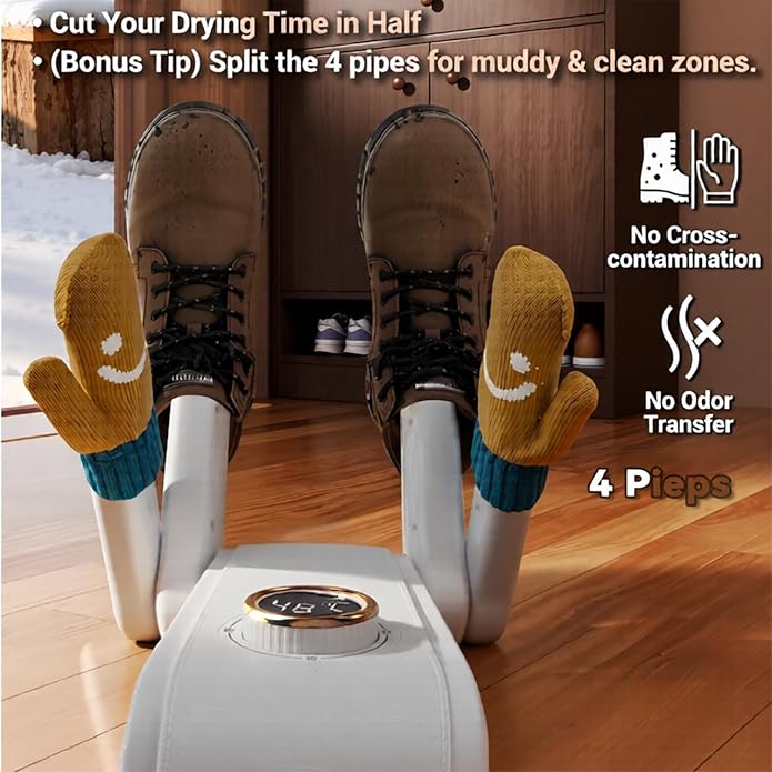 EXELIQ Shoe Dryer, 4 Adjustable Brackets, Portable Boot Dryer, Intelligent Timer, Boot and Glove Dryer, UV Light Sanitization