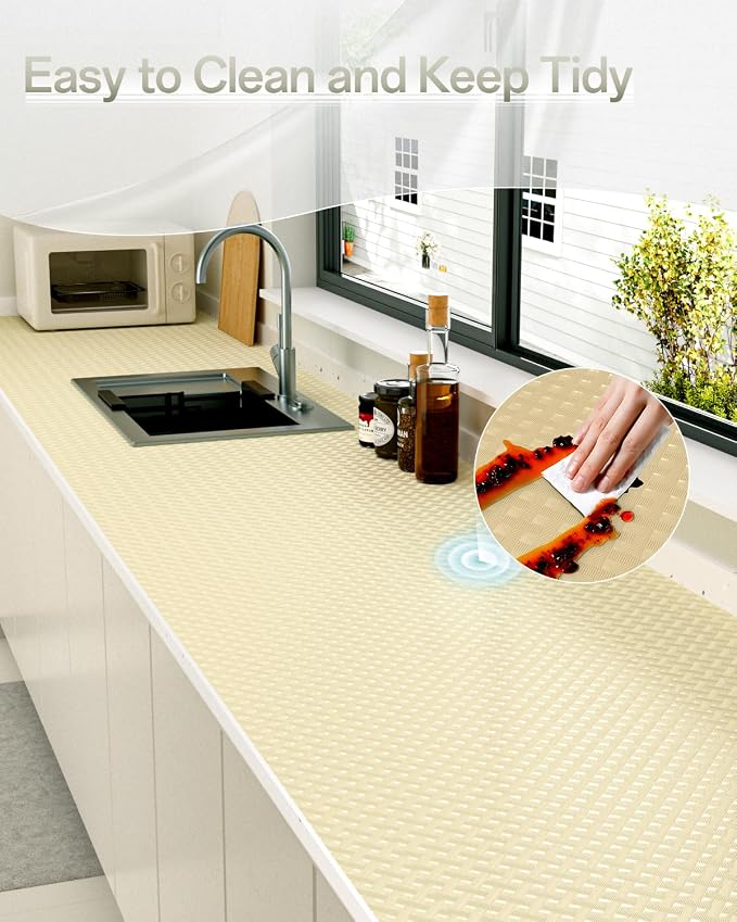 Shelf and Drawer Liner for Kitchen Cabinet, Non-Adhesive 24in x 120in Waterproof Contact Paper Refrigerator Liners Thickened Durable EVA Material Non Slip Mat for Dresser Cupboard Pantry Protector