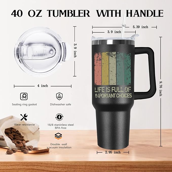 Ceovfoi 40 oz Insulated Golf Tumbler for Men - Stainless Steel Mug with Handle, Lid & Straw, Golf Accessories, Perfect Gifts for Golfers, Dad, Grandpa on Birthday/Father’s Day/Christmas