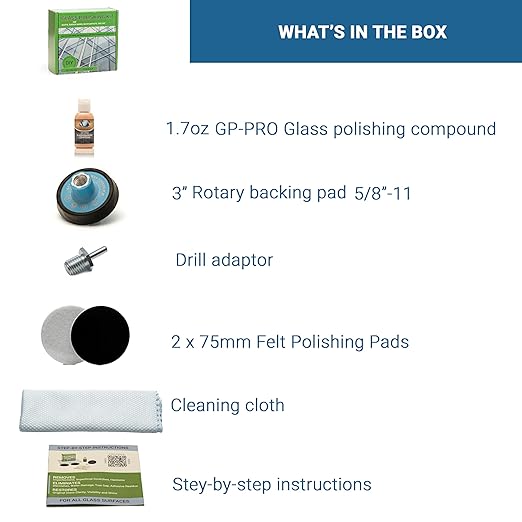 Glass Polish (3'') Glass Polishing Kit for Use with Electric Drill on All Glass Surfaces - GP21002