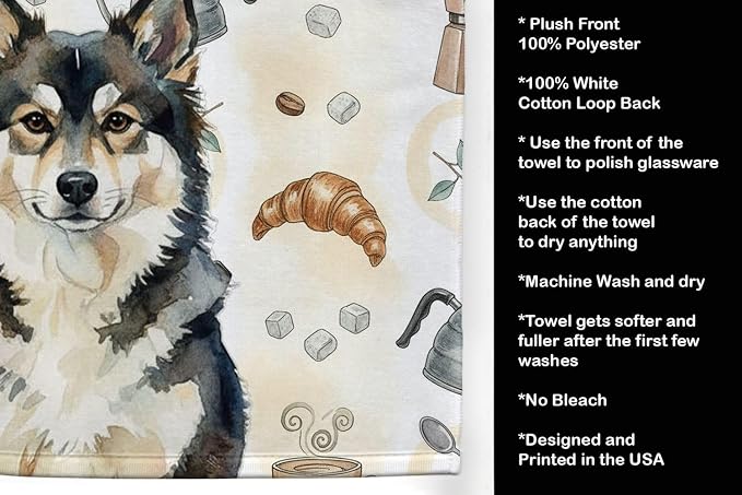 Caroline's Treasures Finnish Lapphund Coffee Bar Kitchen Towel Velour Plush Front and Cotton Loop Back Machine Washable