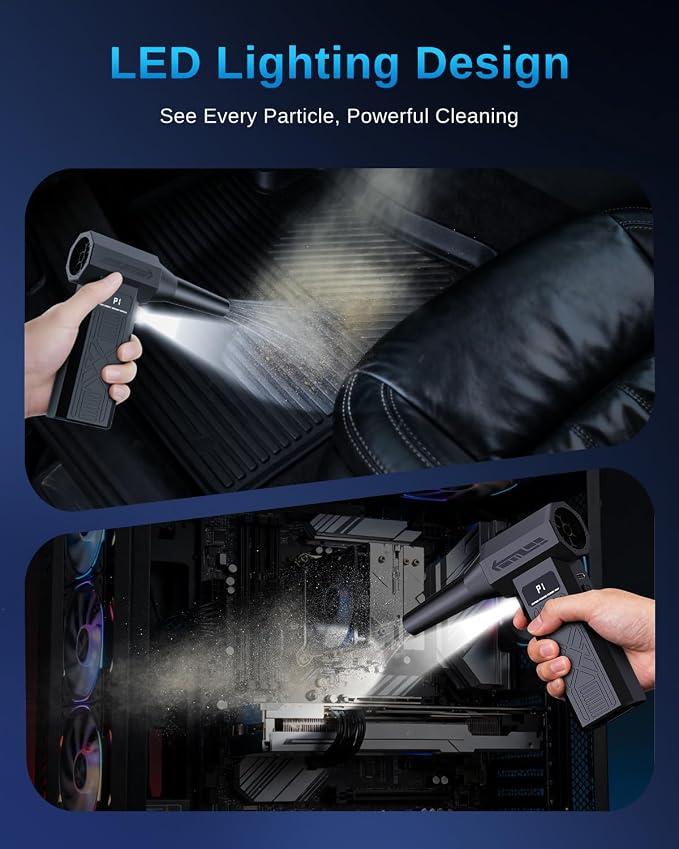 Compressed Air Duster, 280000 RPM Rechargeable Electric Air Blower, Cordless Keyboard Cleaner with 5 Nozzles, 4 Speed Modes, Fast Charging for PC, Camera, Car & Home Cleaning