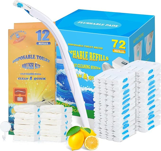 Effacera Disposable Toilet Bowl Brush Holder Cleaning System and 72 Refills Flushable Toilet Refills,Toilet Refills Fresh for Bathroom Scrubber Cleaning Supplies