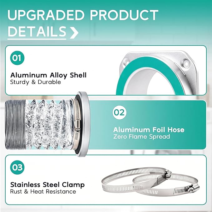 DV180 Magnetic Dryer Vent Coupling Connector Kit, Airtight Magnetic Quick-Connect for 4 Inch Hose, Easy to Clean & Maintain, Includes 2.6ft Flexible Ducting, 2 Clamps and Sealing Tape