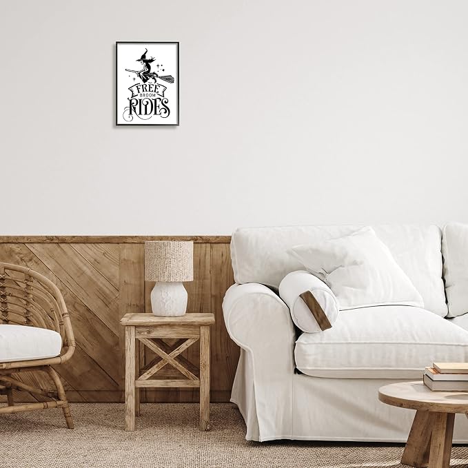 'Free Broom Rides Typography Magical Witch'| Framed Giclee Art | Stupell Industries | Black, 11 x 14 Inches, Easy to Hang and Sturdy, Made in USA, by Lettered and Lined