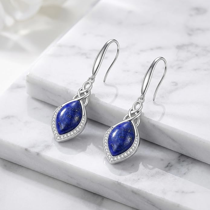 PELOVNY Celtic Knot Filigree Earrings for Women 925 Sterling Silver Moss Agate/Birthstone Infinity Earrings Birthday Christmas Jewelry Gifts for Mom Daughter Wife Sister