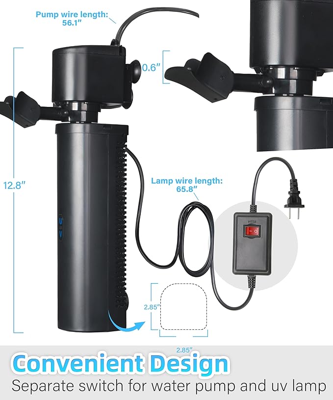 COOSPIDER 400GPH Aquarium Filter with 7W U-V Light for 75-200 Gallon | Fish Tank Filter for Green Control, Internal 30W Pump for Turtle Tank, Small Pond, Pool Filter, Cold Plunge Ice Bath Hot Tub