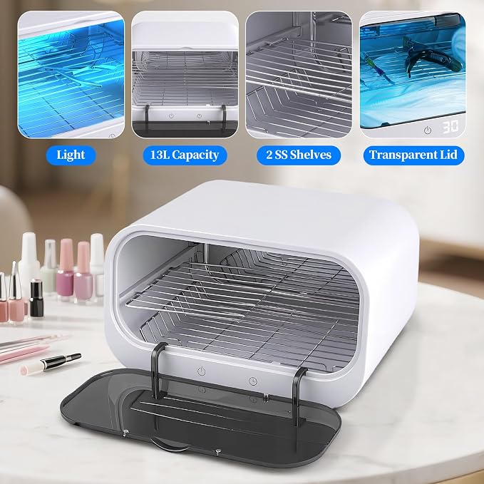 Nail Tool Cleaning Machine, Large Capacity Cleaning Cabinet for Esthetician, 110V Multi-Functional Nail Tool Cleaning Box with Adjustable Time for Home Use, Barbers, Beauty Salons, and Spas