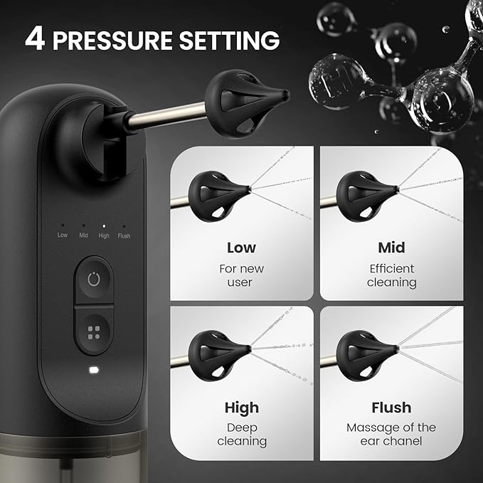 Ear Wax Removal Kit, Ear Cleaner Earwax Removal, Ear Wax Removal Tool, Superior IPX5 Waterproof, 4 Safe and Sufficient Power Pressure Settings, 6 Pcs Ear Pick (Grey)