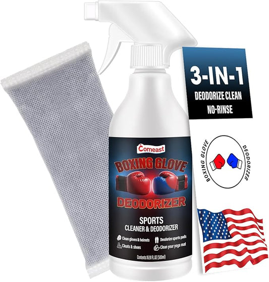 Boxing Glove Deodorizer Cleaner Spray（with Desiccant), Gym Equipment & Shoe Odor Eliminating Spray, Yoga Mat Cleaner, Natural Plant Based Sports Deodorizer, 16.91Fl Oz