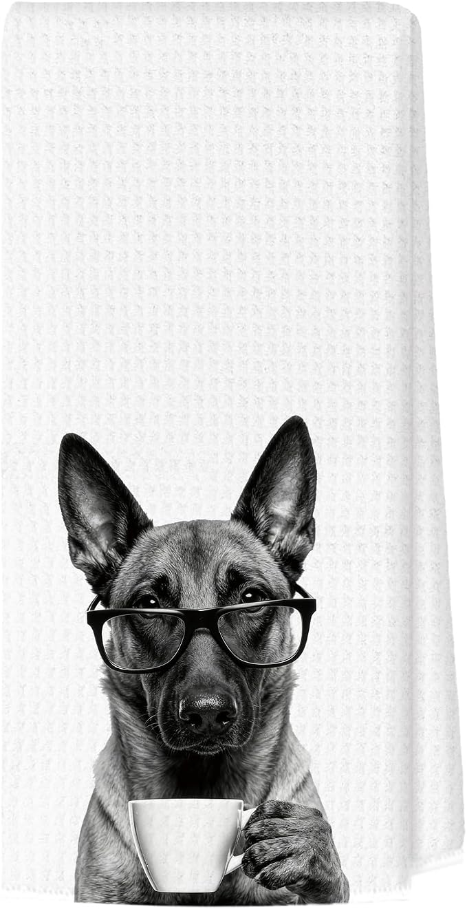 Funny Belgian Malinois Kitchen Towels, Dog Kitchen Accessories, Dog Chef Gifts for Women Decorative Hand Towels for Kitchen Decor, Coffee Lovers Gifts Dish Tea Towel, 16x24 Inch