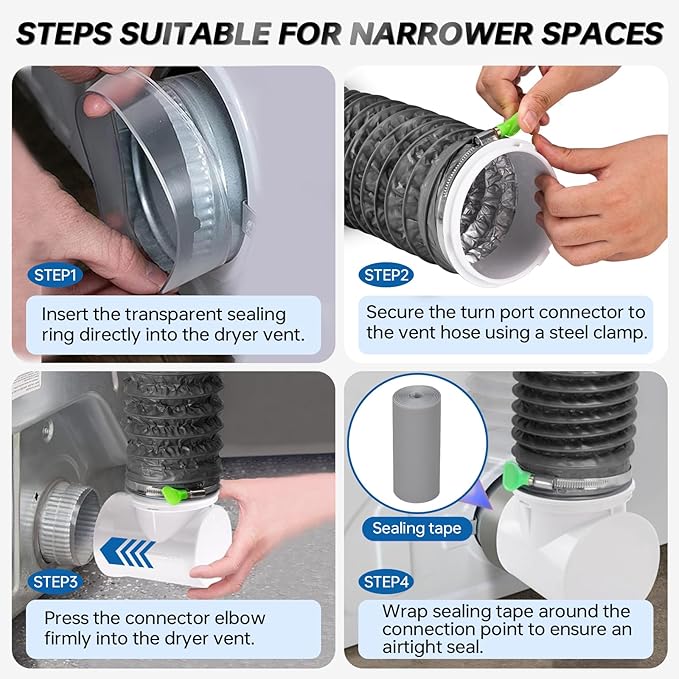 MOPHA 8FT Dryer Vent Hose for Tight Space, Indoor Dryer Hose Vent Kit with 6-Layer Duct Hose, 90 Degree Dryer Vent Elbow with Rubber Seal Connectors,Heat Resistant Dryer Exhaust Pipe,Easy Installation