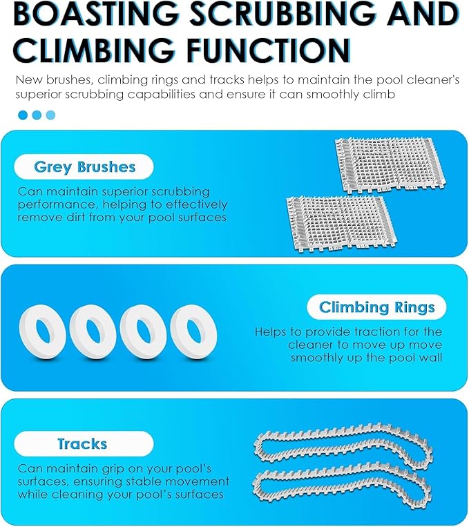 For CC Plus Tune Up Rebuild Kit with 9991433-R4 Fine Filter Panels, 6101641-R2 Grey Brushes, Tracks & Climbing Rings Replacement Parts for Maytronics Dolphin Nautilus CC Plus Robotic Pool Cleaner