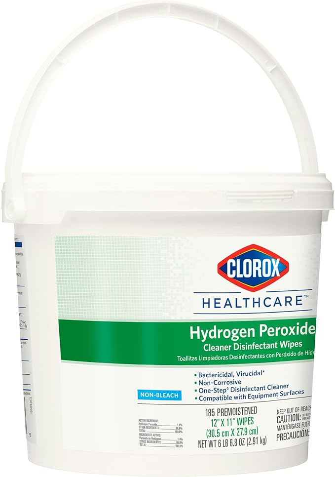 Clorox Healthcare Hydrogen Peroxide Cleaner Disinfectant Wipes, 12" x 11", Bucket, 185 Count (Package May Vary)