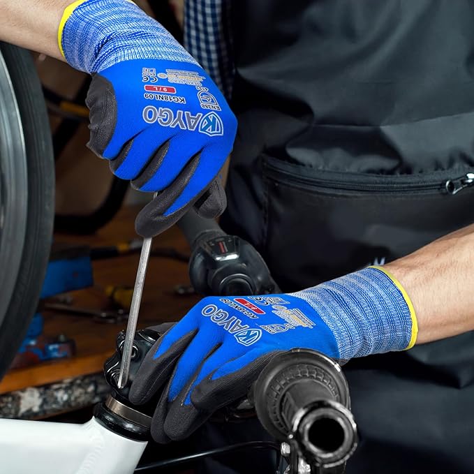 KAYGO Safety Work Gloves MicroFoam Nitrile Coated, 3 Pairs KG19NB,Seamless Knit Nylon Glove with full fingers Touchscreen, Ideal for Automotive,Warehouse,Construction (X-Large, Blue)