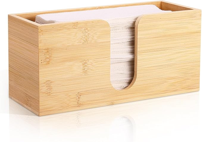 Bamboo Paper Towel Dispenser Countertop Folded Paper Towel Holder Trifold Napkin Holder, Suitable for Z-fold, C-fold or MultiFold Trifold - Bathroom Toilet and Kitchen, 10.8'' W x 4'' D x 5'' H