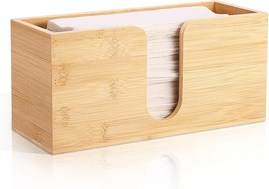 Bamboo Paper Towel Dispenser Countertop Folded Paper Towel Holder Trifold Napkin Holder, Suitable for Z-fold, C-fold or MultiFold Trifold - Bathroom Toilet and Kitchen, 10.8'' W x 4'' D x 5'' H